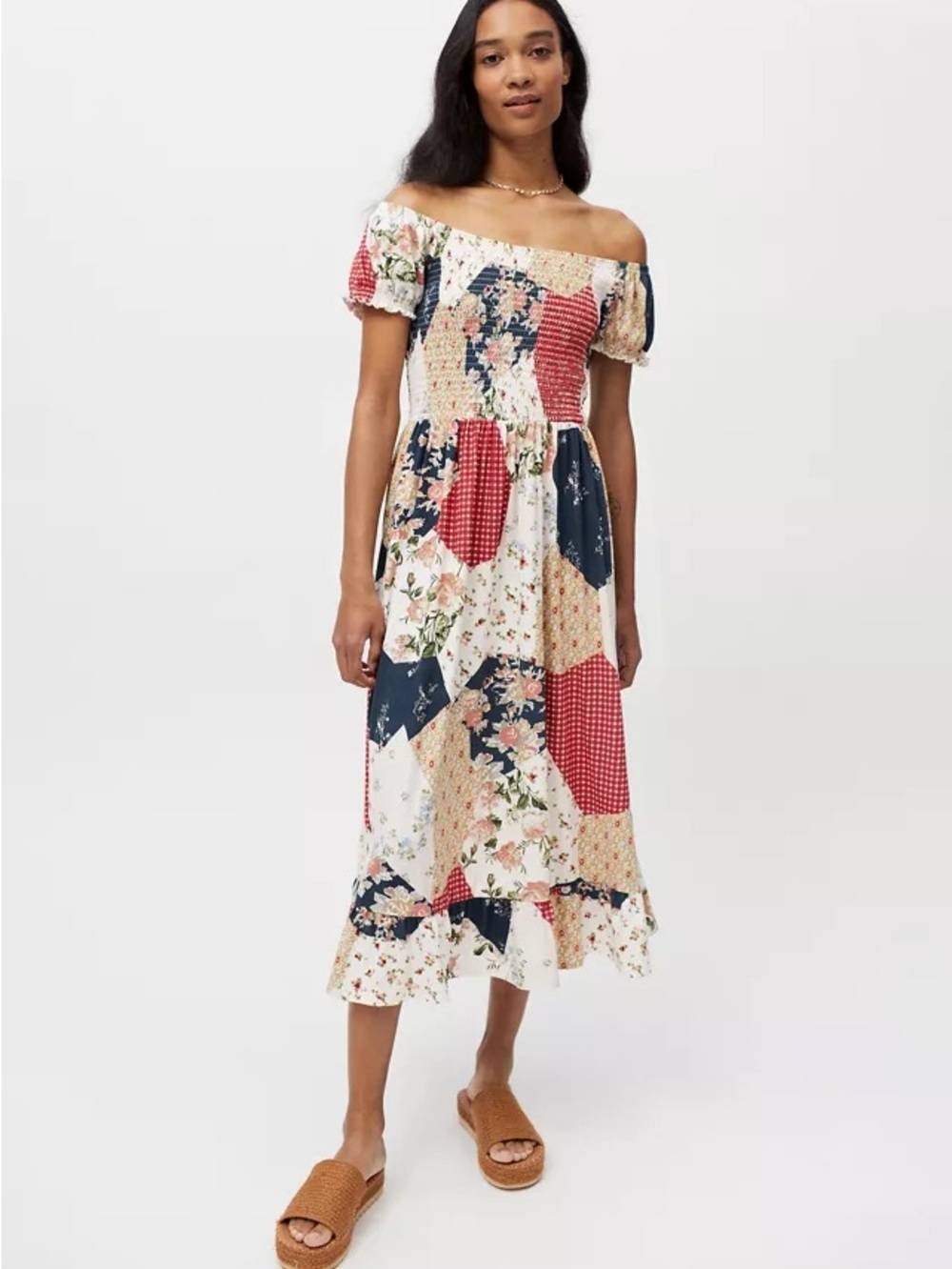 Urban Outfitters Patchwork Floral Midi Dress Size Small